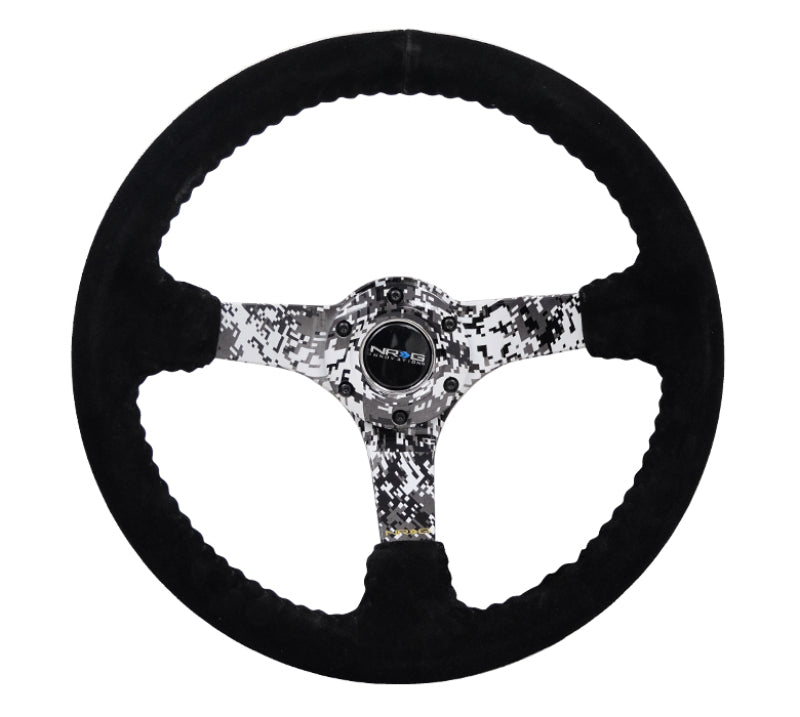 NRG Reinforced Steering Wheel (350mm / 3in. Deep) Black Suede w/ Hydrodipped Digi-Camo Spokes (RST-036DC-S)