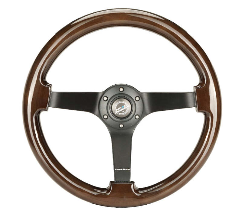 NRG Reinforced Steering Wheel (350mm) Dark Wood Grain - 3in Deep - Black 3-Spoke Center (RST-036BK-BKW) - photo 4