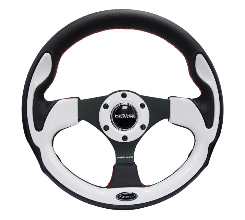 NRG Reinforced Steering Wheel (320mm) Black w/ White Trim & 4mm 3-Spoke (RST-001WT)