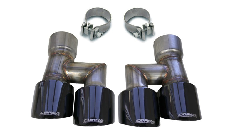 CORSA Performance 2018-2023 Ford Mustang Eco 2.3L Twin 4in Black PVD Pro-Series Tip Kit (Clamps Included)