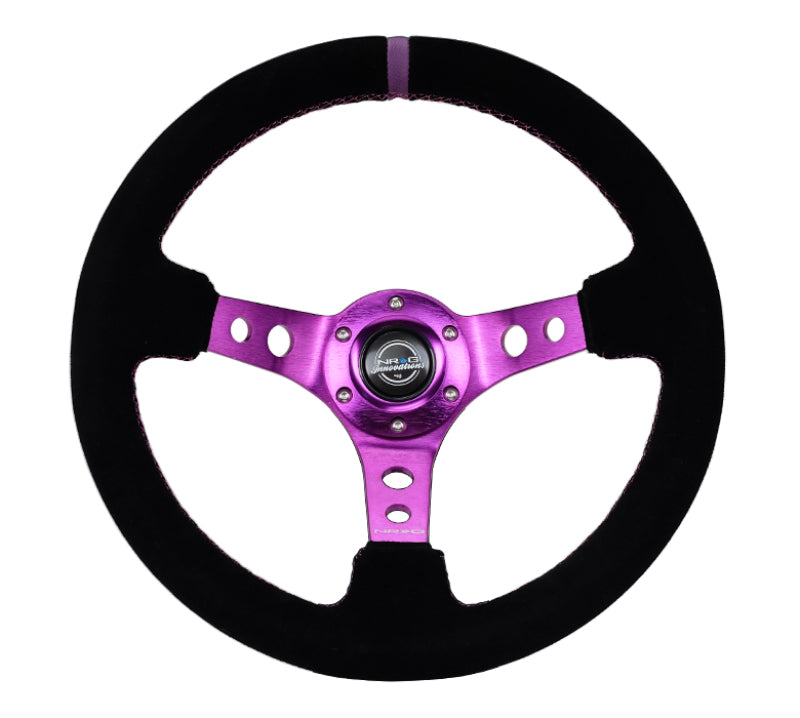 NRG Reinforced Steering Wheel (350mm / 3in. Deep) Black Suede w/ Purple Center & Purple Stitching (RST-006S-PP)