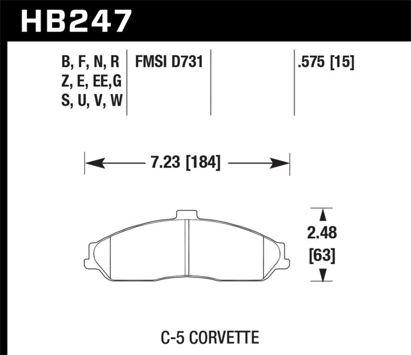 Hawk DTC-50 Front Brake Pads - 97-06 Corvette (incl C5 Z06) (HB247V.575) (pad drawing)