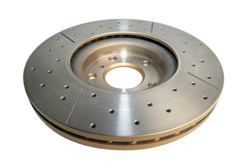 DBA Nissan 350Z (Z33) Street Series Drilled & Slotted Front Brake Rotor, Gold Hat (DBA2308X)