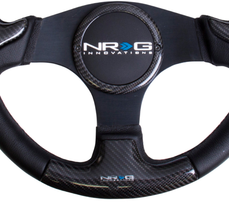 NRG Carbon Fiber Steering Wheel (350mm) Black Frame Black Stitching w/ Rubber Cover Horn Button (ST-014CFBK) - photo 3