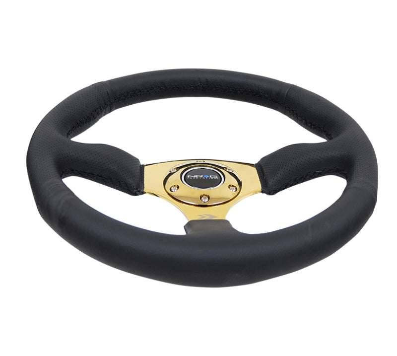 NRG Reinforced Steering Wheel (350mm / 2.5in. Deep) Leather Race Comfort Grip w/ 4mm Gold Spokes (RST-023GD-R) - photo 3