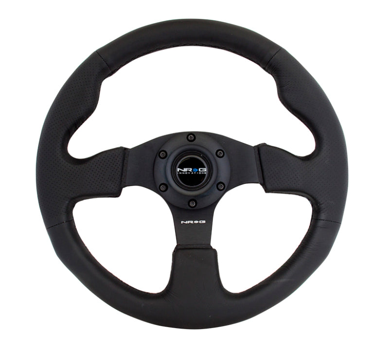 NRG Reinforced Steering Wheel (320mm) Black Leather w/ Black Stitching (RST-012R)