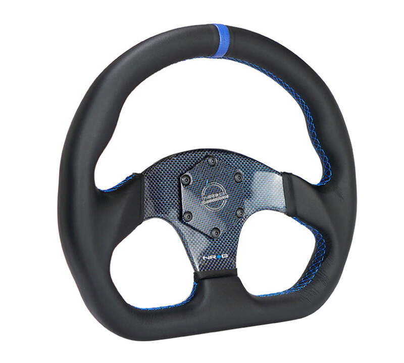 NRG Carbon Fiber Steering Wheel (320mm) Blue CF Center w/ Blue Stitch Blue Center Mark Flat Bottom (RST-024CF/BL)