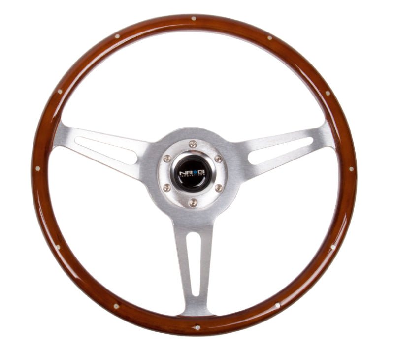 NRG Classic Wood Grain Steering Wheel (365mm) Wood w/ Metal Inserts & Brushed Aluminum. 3-Spoke Center (ST-380SL)