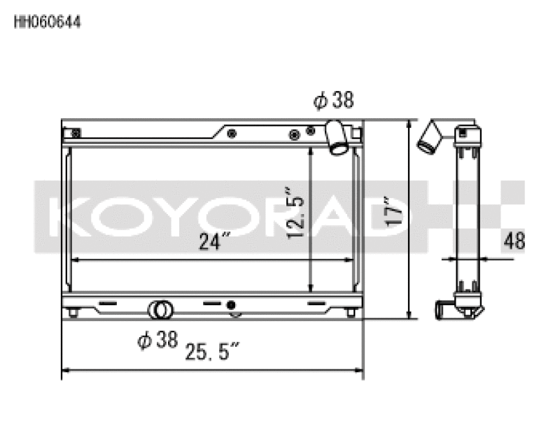 Koyo 1993-1995 Mazda RX-7 (FD3S) 1.3L Turbo Radiator - part drawing