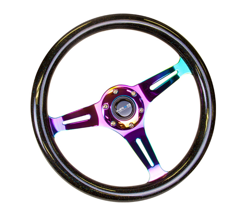 NRG Classic Wood Grain Steering Wheel (350mm) Black Sparkle/Galaxy Color w/ Neochrome 3-Spoke (ST-015MC-BSB) - photo 3