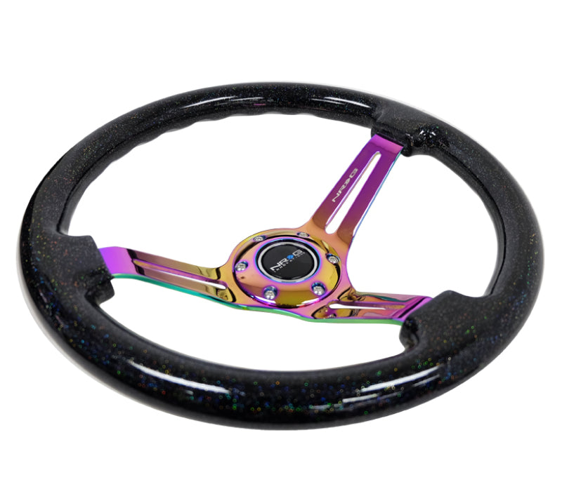 NRG Reinforced Steering Wheel (350mm / 3in. Deep) Black Multi Color Flake w/ Neochrome Center Mark (RST-018BSB-MC) - photo 3