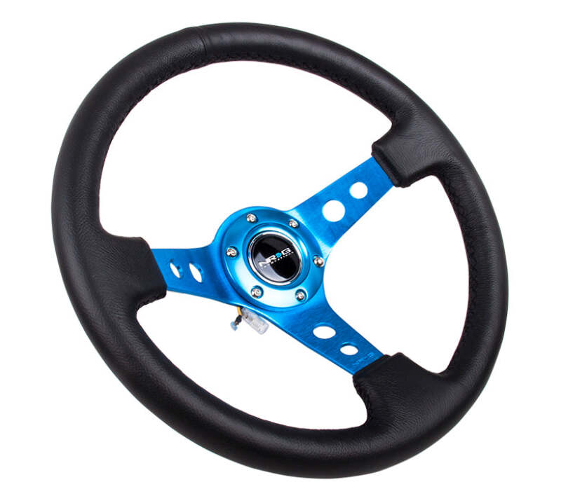 NRG Reinforced Steering Wheel (350mm/3in. Deep) White Leather w/ Black Spoke/Round Holes/White Stripes (RST-006BK-WT-B)