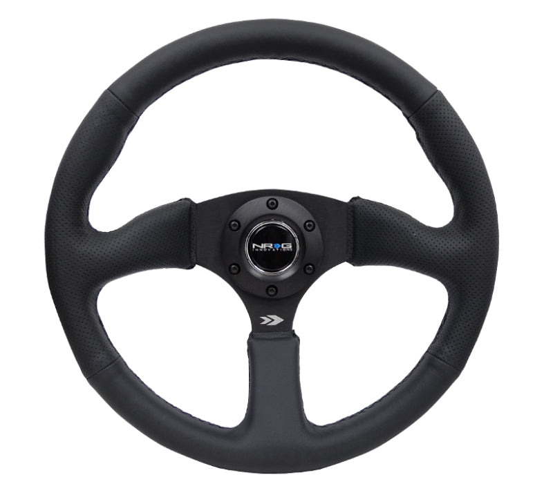 NRG Reinforced Steering Wheel (350mm / 2.5in. Deep) Black Leather Comfort Grip w/ 5mm Matte Black Spokes (RST-023MB-R)