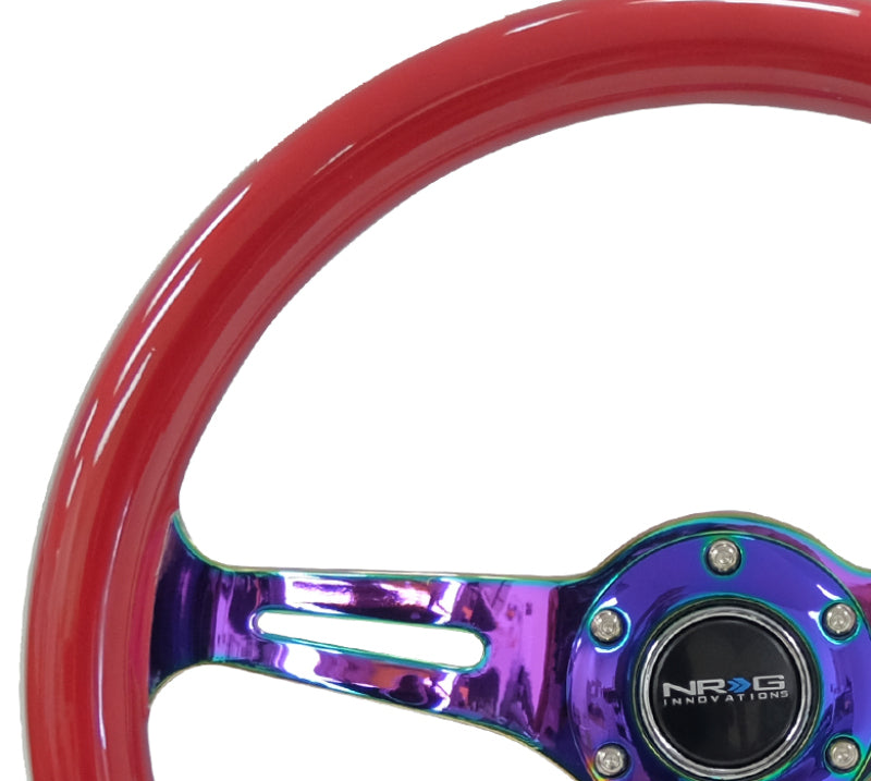 NRG Classic Wood Grain Steering Wheel (350mm) Red Grip w/ Neochrome 3-Spoke Center (ST-015MC-RD) - photo 3