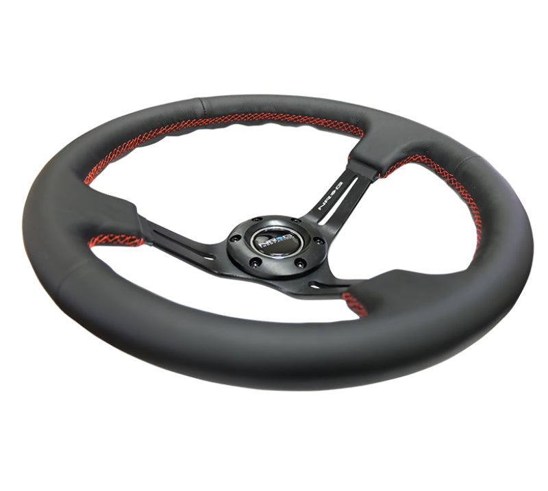 NRG Reinforced Steering Wheel (350mm / 3in. Deep) Black Leather/Red Stitch & Black 3-Spoke w/ Slits (RST-018R-RS) - photo 3