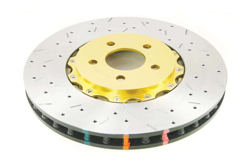 DBA Ford Mustang (S197) 5000 Series XS Drilled & Slotted 2-Piece Front Brake Rotor, Gold Hat (DBA52124GLDXS)