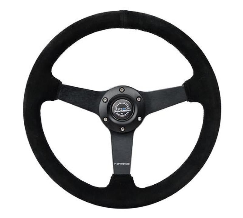 NRG Sport Steering Wheel (350mm / 1.5in Deep) Black Suede/Black Stitch w/ Matte Black Solid Spokes (RST-037MB-S)