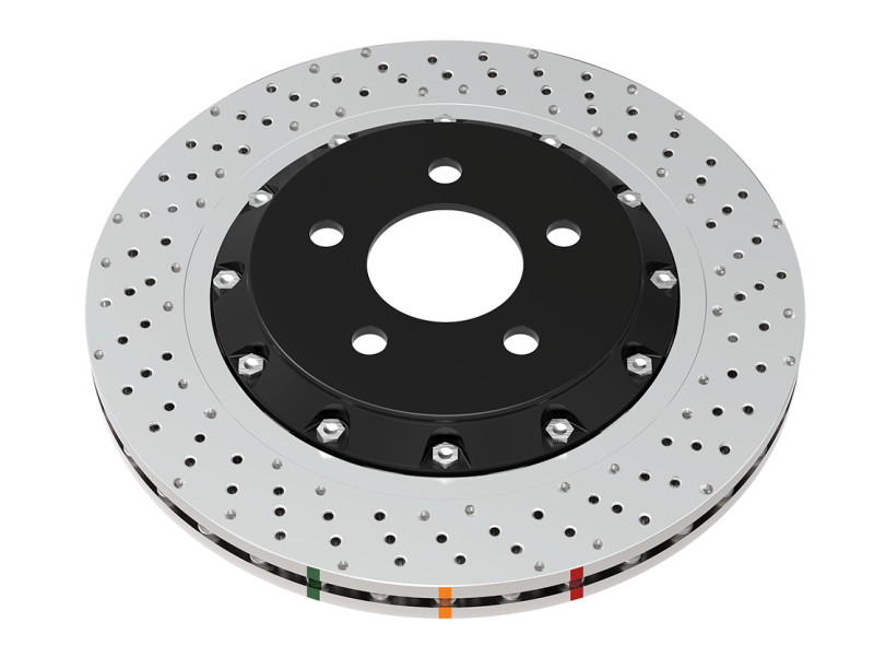 DBA Chevrolet Corvette (C8) 5000 Series XD Drilled & Dimpled 2-Piece Rear Brake Rotor, Black Hat (DBA53929BLKXD)