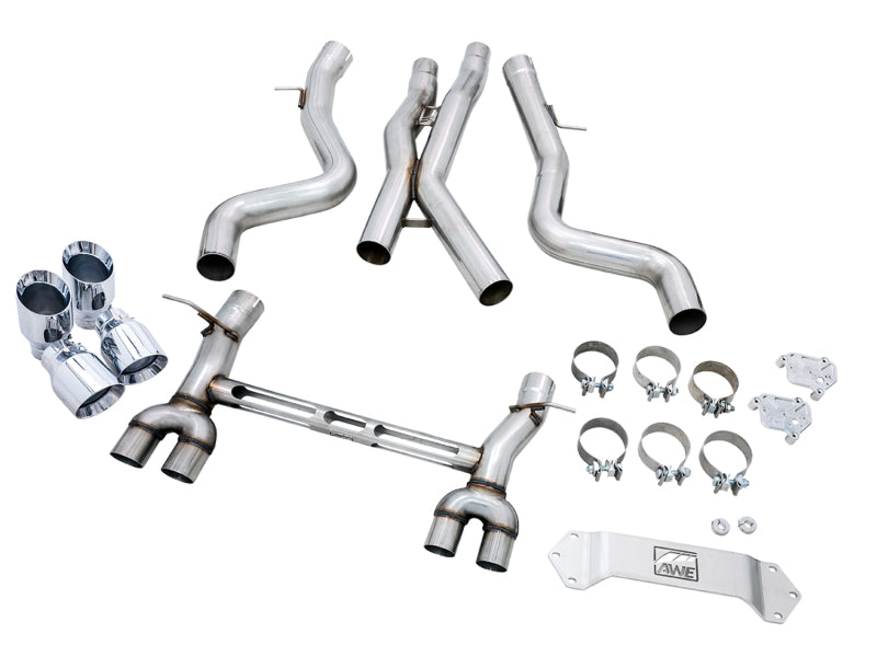 AWE Tuning BMW F8X M3/M4 Track Edition Cat-Back Exhaust - Chrome Silver Tips - photo 5