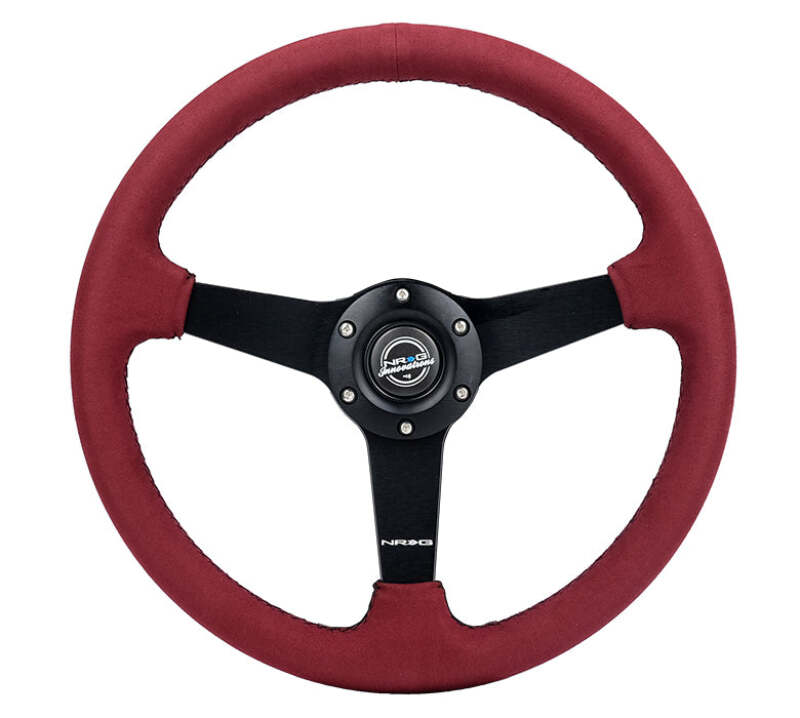 NRG Sport Wheel (350mm) 3 Solid Spokes - 1.5in Deep - Burgundy - Micro Suede - Black Stitching (RST-037MB-BUA)