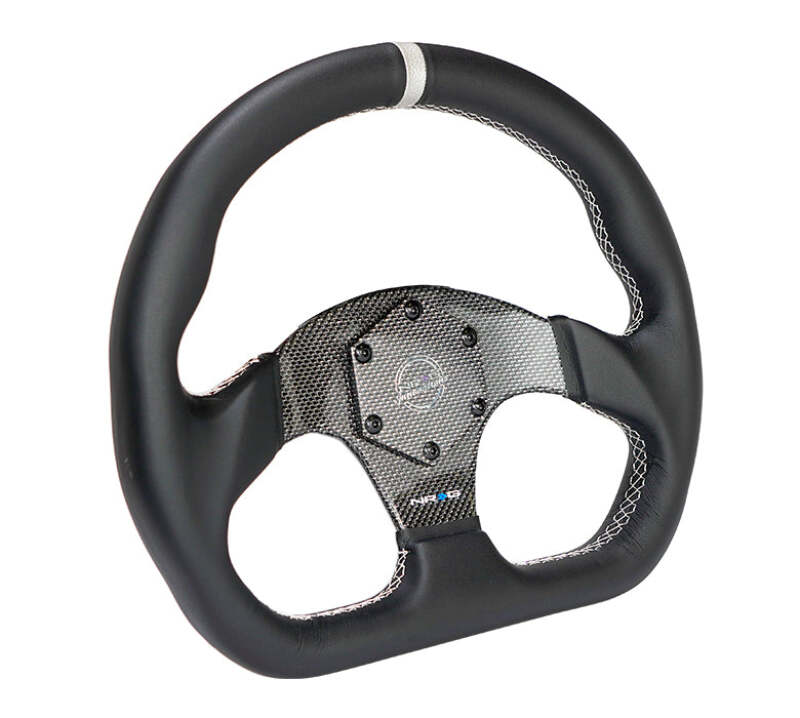 NRG Carbon Fiber Flat Bottom Steering Wheel (320mm) Silver CF Center w/ Silver Stitch/Center Mark (RST-024CF/SL)