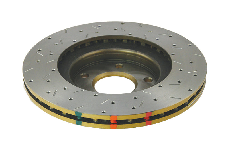 DBA Nissan 350Z (Z33) 4000 Series XS Drilled & Slotted Front Brake Rotor, Gold Hat (DBA4954XS)