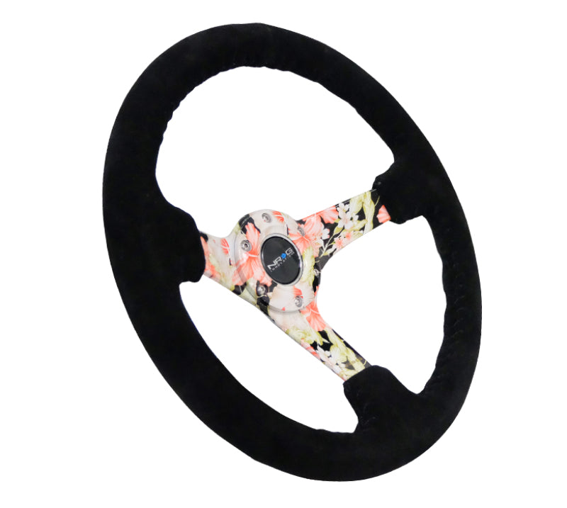 NRG Reinforced Steering Wheel (350mm / 3in. Deep) Black Suede Floral Dipped w/ Black Baseball Stitch (RST-036FL-S) - photo 2