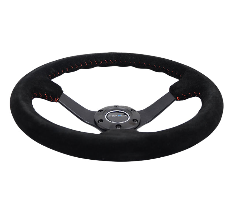 NRG Reinforced Steering Wheel (350mm / 3in. Deep) Black Suede/Red BBall Stitch w/ 5mm Matte Black Spokes (RST-036MB-S-RD) - photo 4