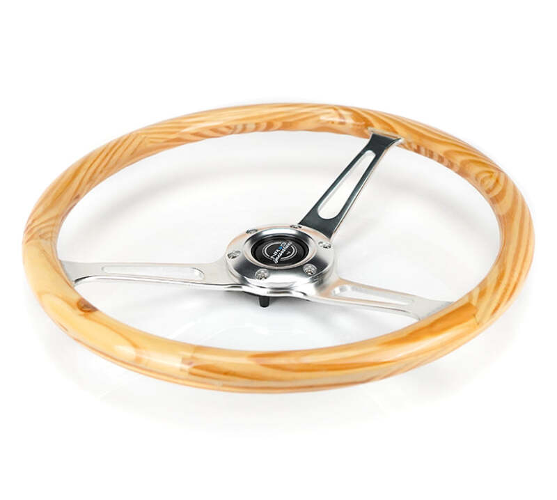 NRG Reinforced Steering Wheel (380mm) Light Wood Grain w/ 3-Spoke Center Shiny Chrome (RST-380RG) - photo 3