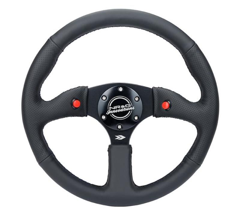 NRG Reinforced Steering Wheel Sport Leather Racing / 4mm Matte Black Spoke - 350mm / 2.5 in. Deep