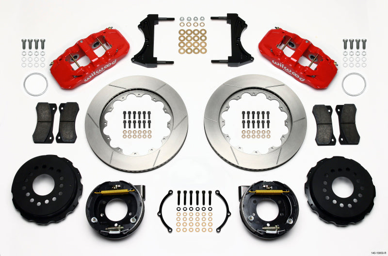 Wilwood 2005-2014 Ford Mustang Aero4 Rear Big Brake Kit with Parking Brake (14in) - Red / Slotted