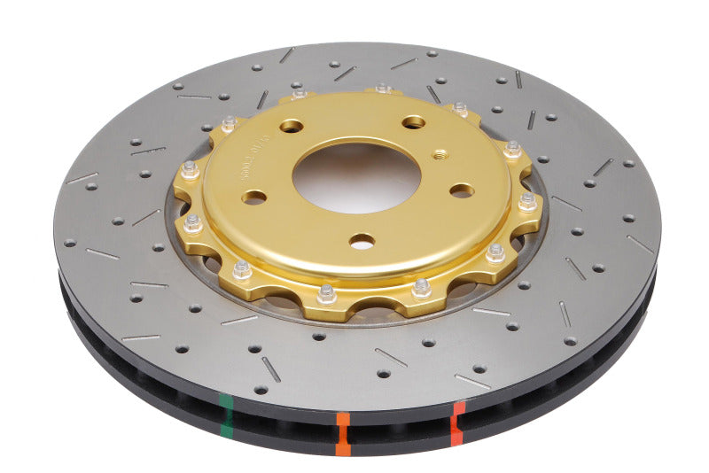 DBA Nissan 350Z (Z33) 5000 Series XS Drilled & Slotted 2-Piece Front Brake Rotor, Gold Hat (DBA5600GLDXS)