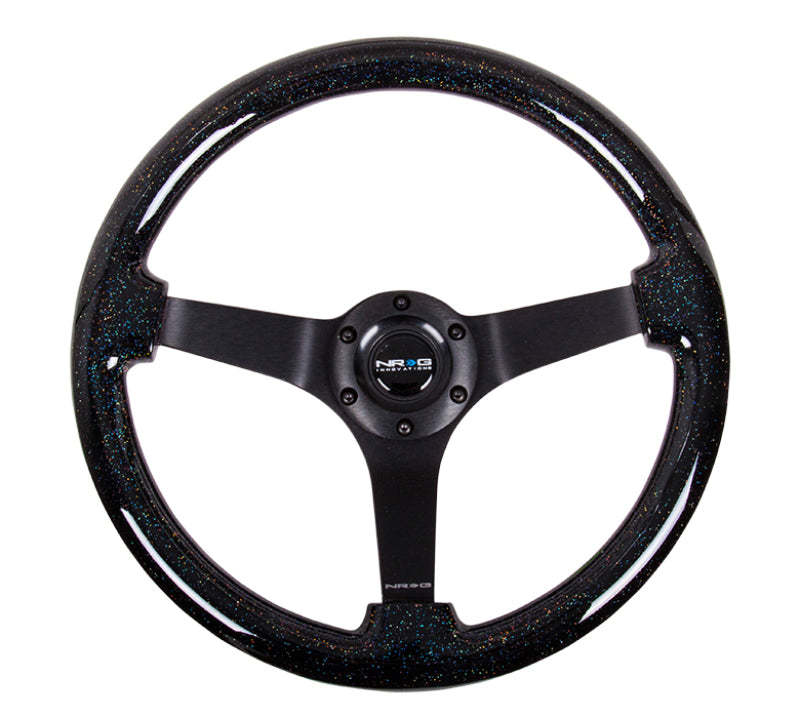 NRG Reinforced Steering Wheel (350mm / 3in Deep) Classic Black Sparkle Wood Grain w/ Black 3-Spoke Center (RST-036BSB-BK)