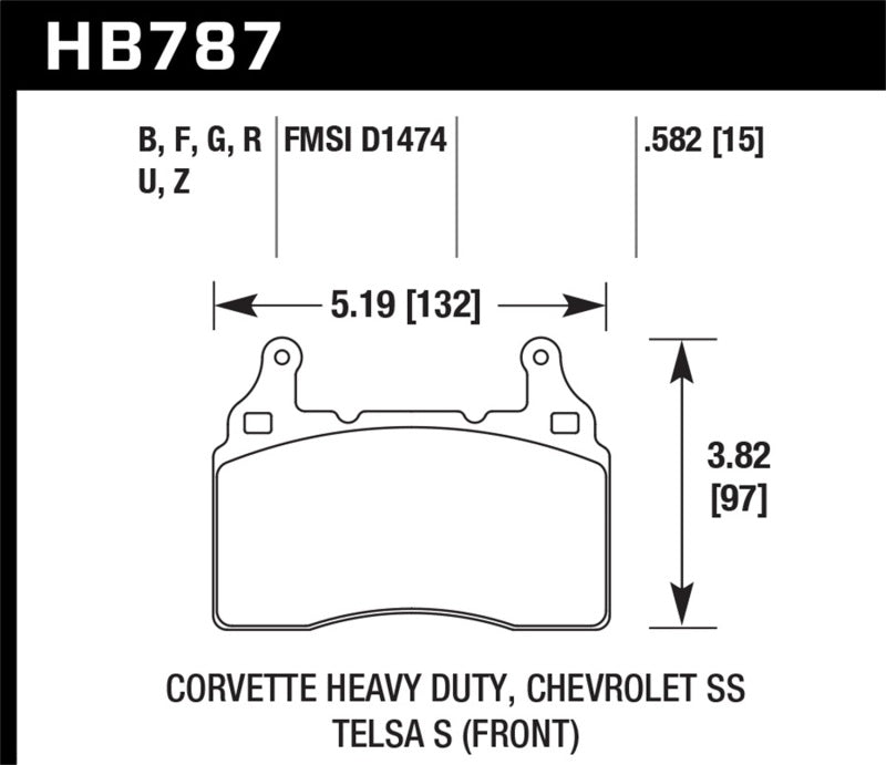 Hawk Performance Ceramic Front Brake Pads - 15-17 Chevrolet Corvette (HB787Z.582) (pad drawing)