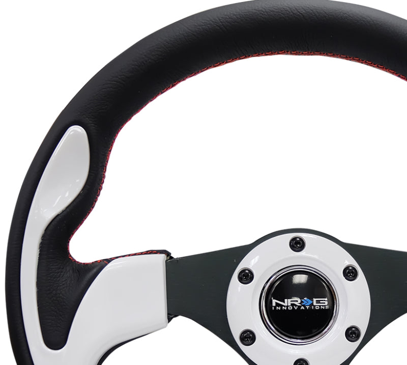 NRG Reinforced Steering Wheel (320mm) Black w/ White Trim & 4mm 3-Spoke (RST-001WT) - photo 3