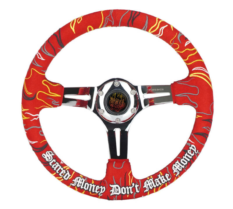 NRG Reinforced Steering Wheel R Litteral Sig 3in Deep/5mm Chrome Spoke - Red Alcantara w/ Red Stitch (RST-018CH-RLR)