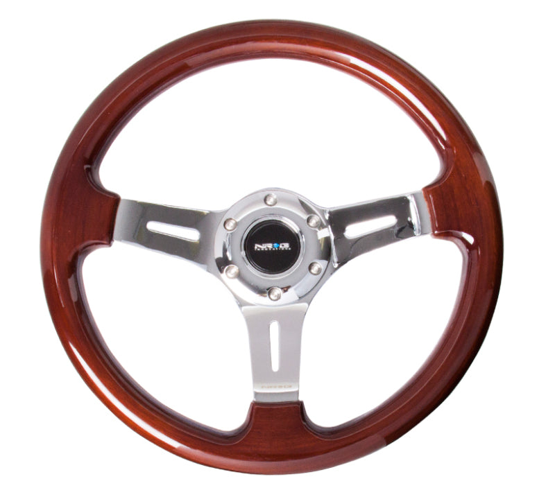 NRG Classic Wood Grain Steering Wheel (330mm) Wood Grain w/ Chrome 3-Spoke Center (ST-015-1CH)