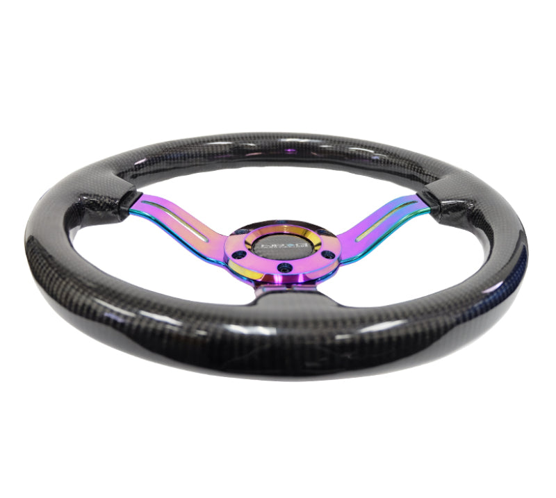 NRG Carbon Fiber Steering Wheel (350mm / 1.5in. Deep) Neochrome 3-Spoke Design w/ Slit Cuts (ST-010MC-CF) - photo 3