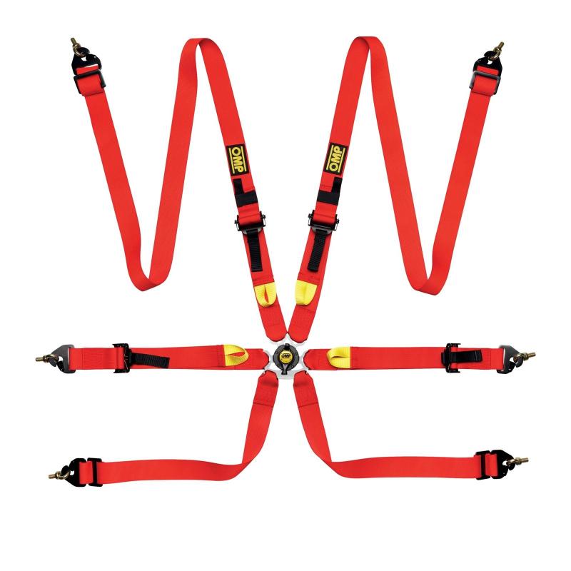 OMP Safety Harness First 2in Red (FIA 8853-2016) Pull Up - Steel Adjustable (DA0-0208-A01-061)