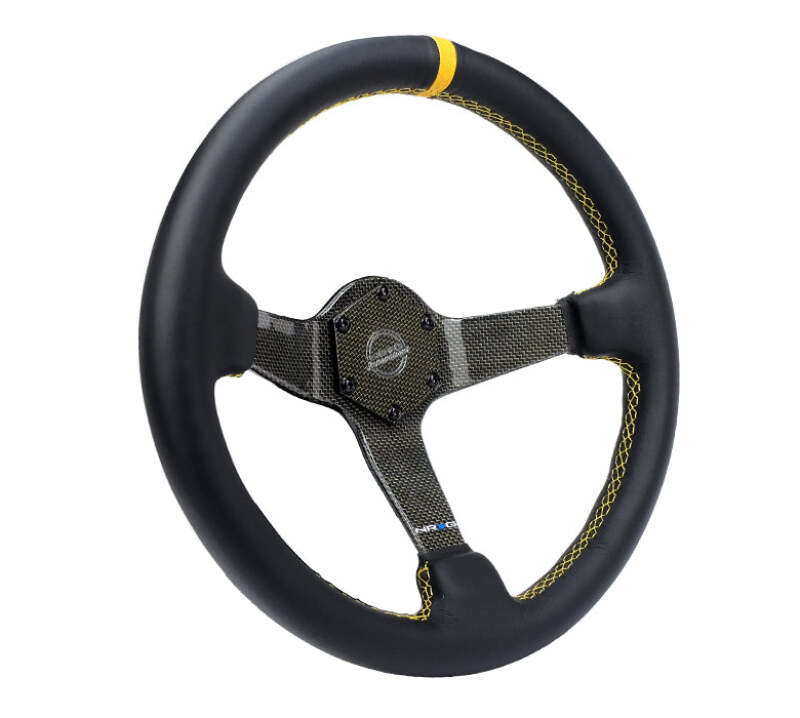 NRG Carbon Fiber Steering Wheel (350mm) Leather Trim w/ Gold Stitching/Center Mark (RST-036CF-GD) - photo 2