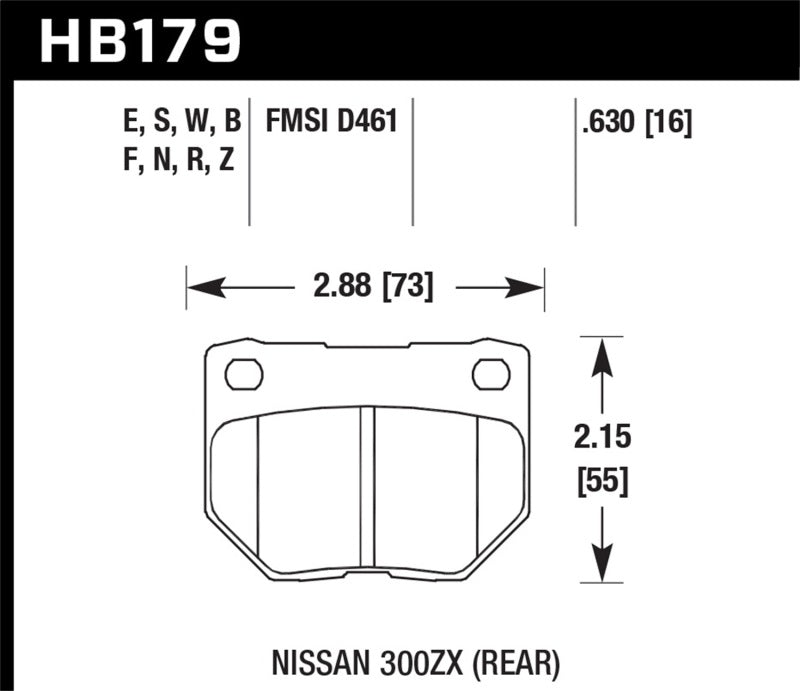 Hawk HP+ Rear Brake Pads - 06-07 WRX (HB179N.630) (pad drawing)