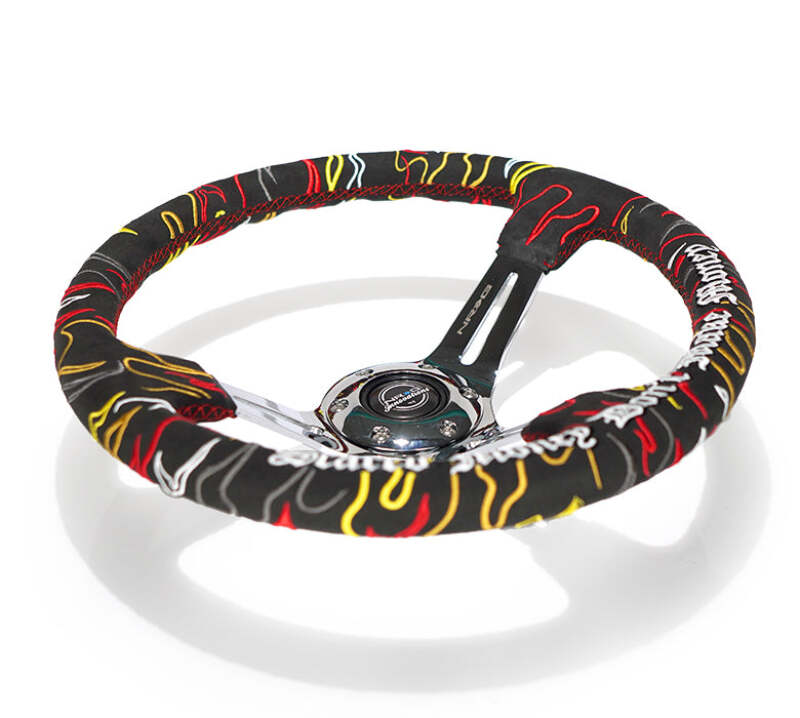 NRG Reinforced Steering Wheel R Litteral Sig 3in Deep/5mm Chrome Spoke - Black Alcantara w/ Red Stitch (RST-018CH-RLB) - photo 3