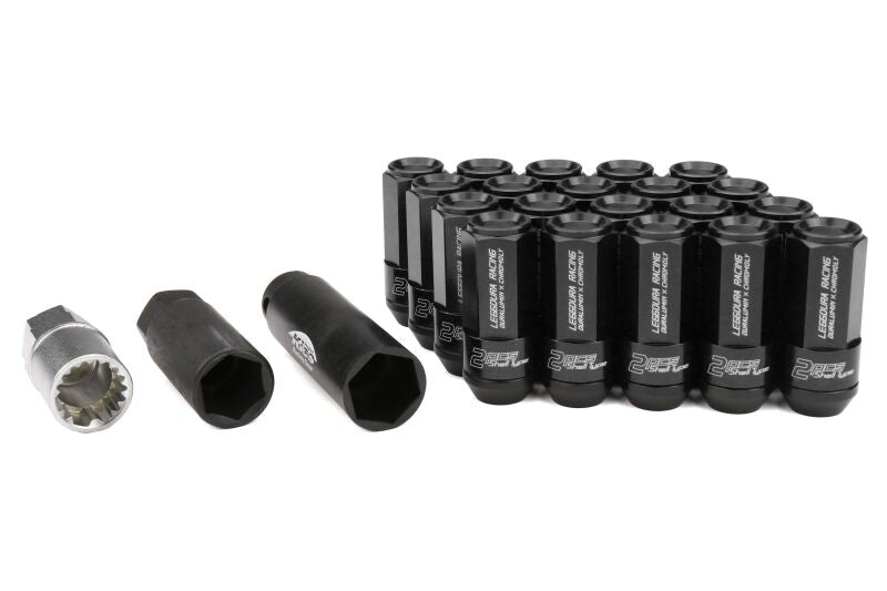 Project Kics Leggdura Racing Shell Type Lug Nut 54mm Open-End Look 16 Pcs + 4 Locks 14x1.50 Black (KRL5414K)