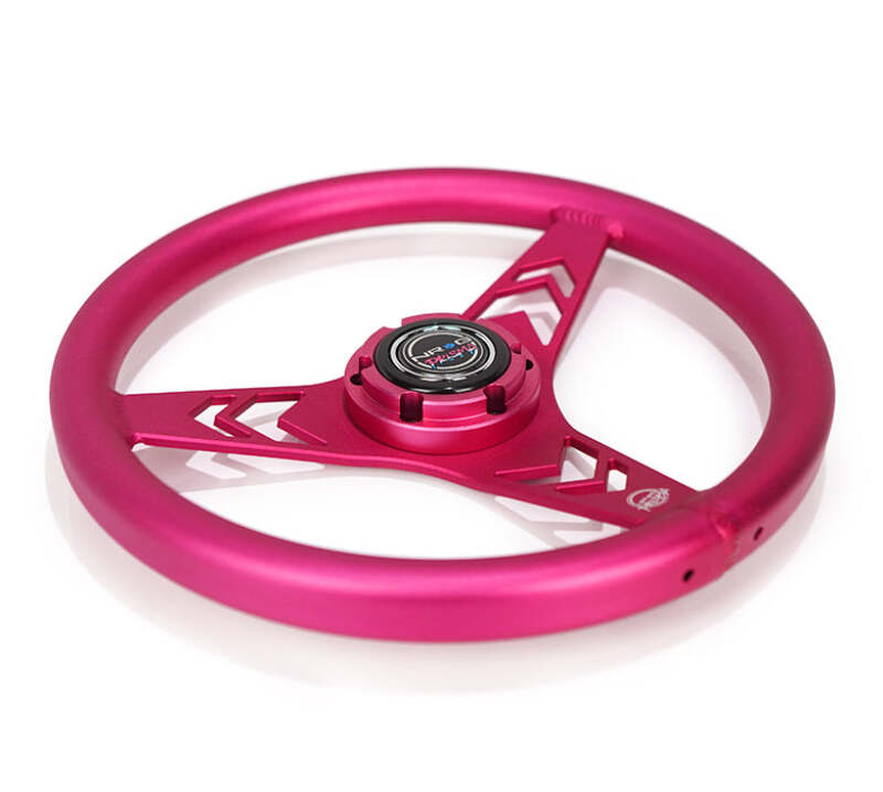 NRG Aluminum Steering Wheel 330mm - Arow Cutout - Ergonomic Grip - Anadized Pink (RST-070-PK) - photo 3