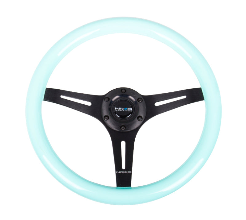 NRG Classic Wood Grain Steering Wheel (350mm) Minty Fresh Color Grip w/ Black 3-Spoke Center (ST-015BK-MF)