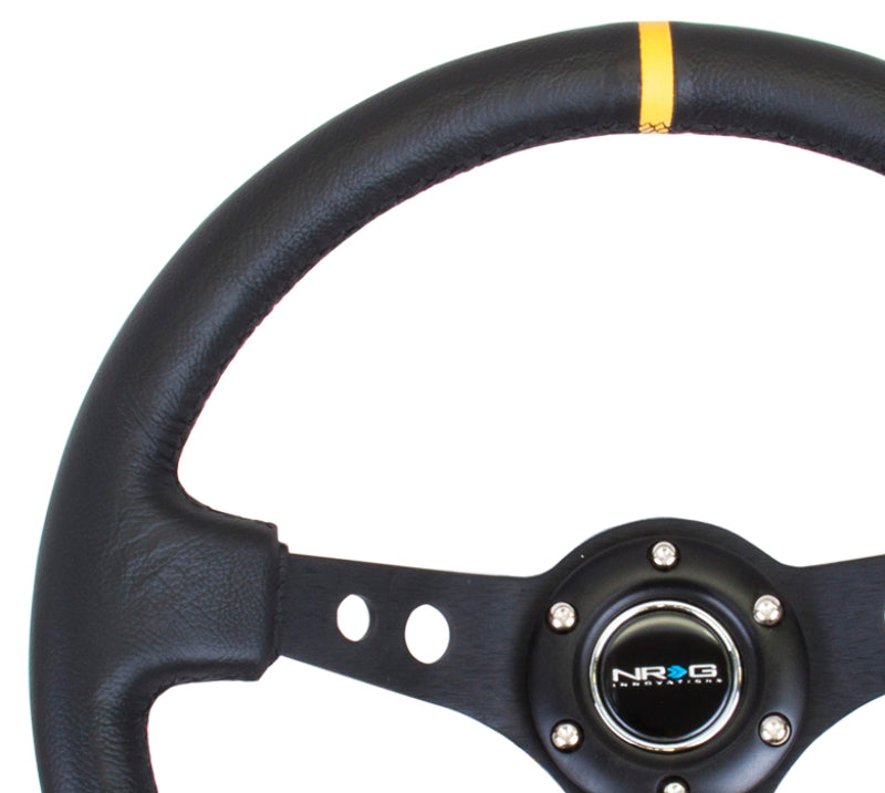 NRG Reinforced Steering Wheel (350mm / 3in. Deep) Black Leather w/ Black Cutout Spoke/Yellow Center Mark (RST-006BK-Y) - photo 3