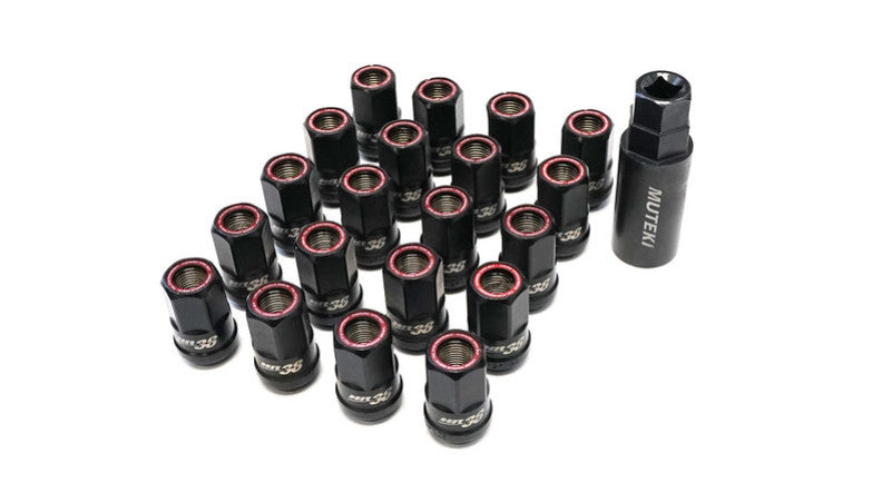 Muteki HR38 Open End Lug Nuts 12x1.25 Titanium Chrome / Red Ring (HR3805TR)