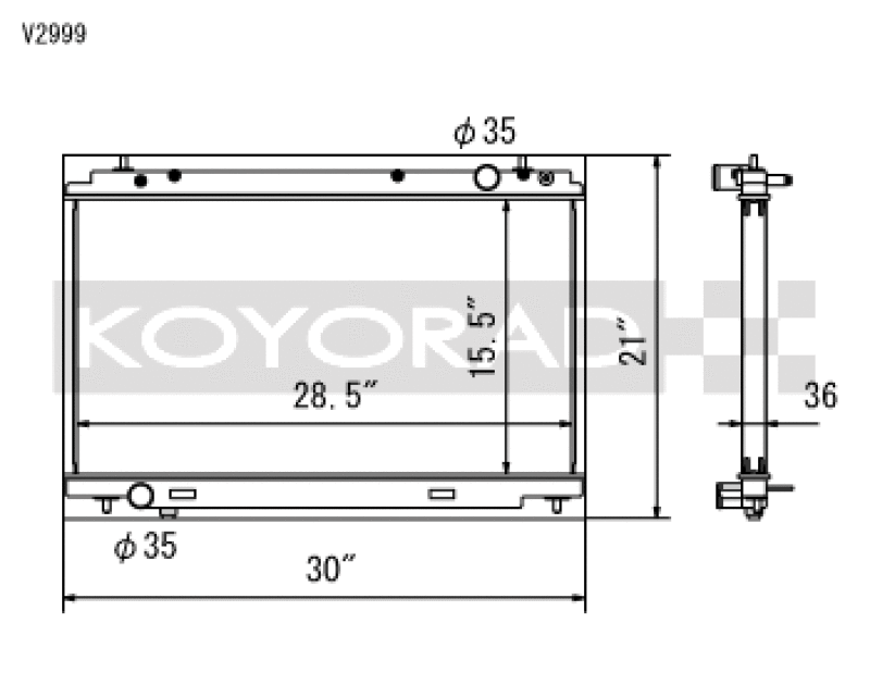 Koyo 2007-2009 Nissan 350Z VQ35HR (Manual Transmission) Radiator - part drawing