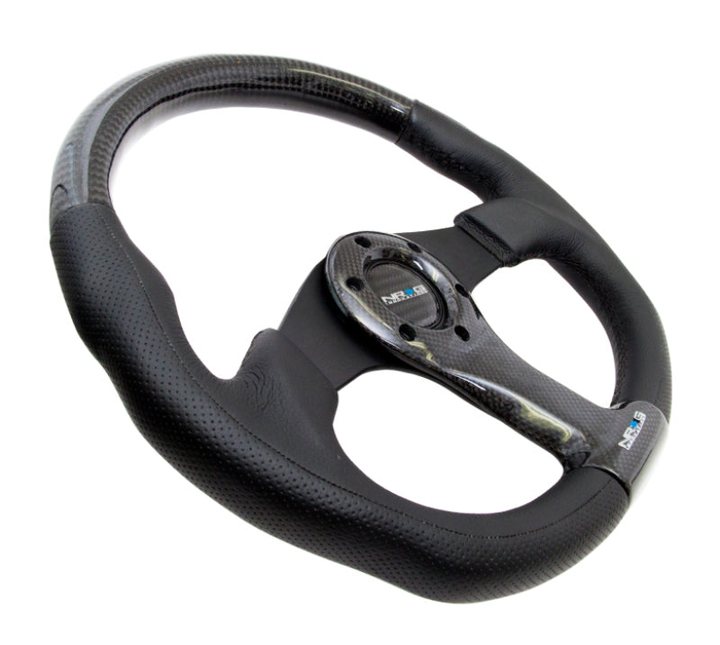NRG Carbon Fiber Steering Wheel (350mm) Oval Shape Black w/ Leather Trim (ST-013CFBK) - photo 2