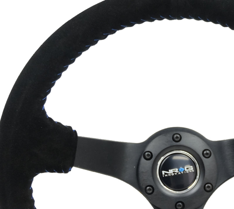 NRG Reinforced Steering Wheel (350mm / 3in. Deep) Black Suede/Blue BBall Stitch w/ 5mm Matte Black Spokes (RST-036MB-S-BL) - photo 3
